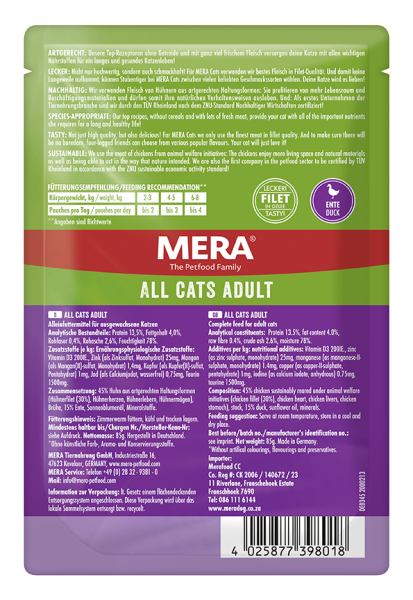 Mera All Cats Adult Duck Tahılsız Ördek Etli Yaş Pouch Kedi Maması 85 gr