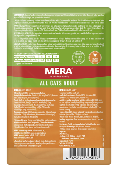 Mera All Cats Adult Chicken Tahılsız Tavuk Etli Yaş Pouch Kedi Maması 85 gr