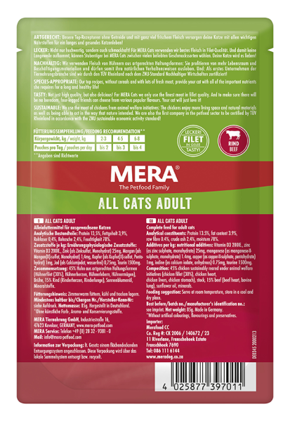 Mera All Cats Adult Beef Tahılsız Sığır Etli Yaş Pouch Kedi Maması 85 gr