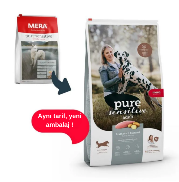 Mera Pure Sensitive Tahılsız Taze Hindi Etli ve Patatesli Yetişkin Köpek Maması 12.5 Kg