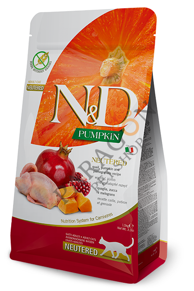 N&D Pumpkin Tahılsız Bıldırcın Eti Balkabağı ve Narlı Kısırlaştırılmış Kedi Maması 1,5 Kg