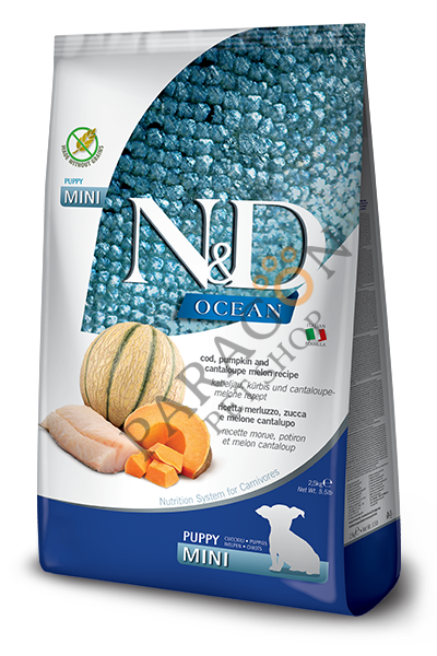 N&D Ocean Tahılsız Morina Balıklı Balkabaklı ve Kavunlu Mini Irk Yavru Köpek Maması 2,5 Kg