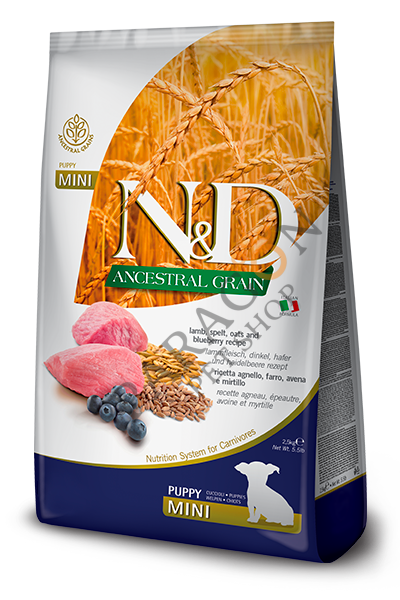 N&D Ancestral Grain Kuzu Etli Yaban Mersinli Küçük Irk Düşük Tahıllı  Yavru Köpek Maması 2,5 Kg