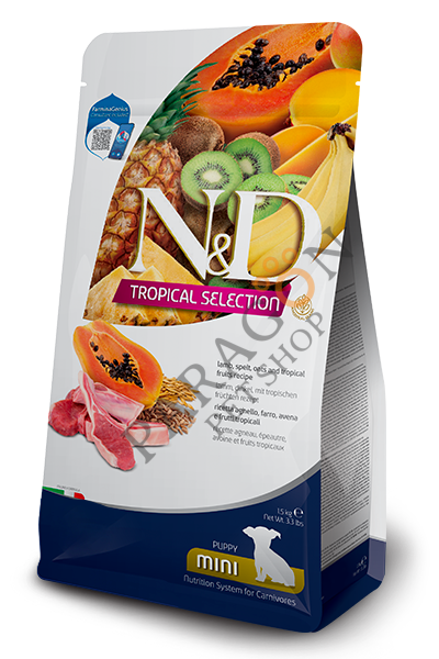 ND Tropical Selection Düşük Tahıllı Kuzu Etli ve Tropikal Meyveli Küçük Irk Yavru Köpek Maması 1,5 Kg