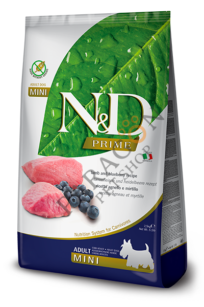 N&D Prime Tahılsız Kuzu Eti Yaban Mersini Küçük Irk Yetişkin Köpek Maması 2,5 Kg