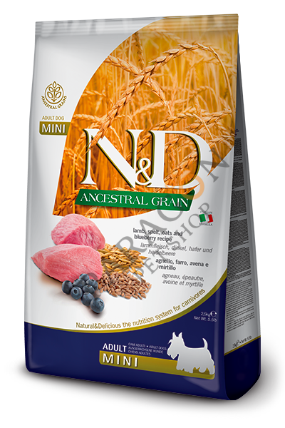 N&D Ancestral Grain Düşük Tahıllı Kuzu Eti ve Yaban Mersinli Küçük Irk Yetişkin Köpek Maması 2,5 Kg