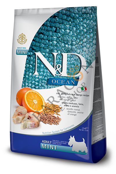 N&D Ocean Düşük Tahıllı  Morina Balıklı Portakallı Küçük Irk Yetişkin Köpek Maması 2,5 kg