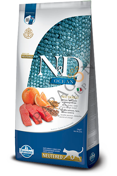 N&D Ocean Somonlu ve Portakallı Düşük Tahıllı Kısırlaştırılmış Kedi Maması 10 Kg