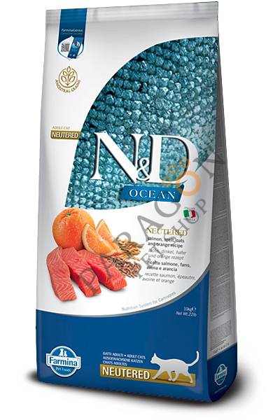 N&D Ocean Somonlu ve Portakallı Düşük Tahıllı Kısırlaştırılmış Kedi Maması 10 Kg