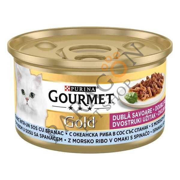 Gourmet Gold Parça Etli Okyanus Balığı ve Ispanaklı Yaş Kedi Maması 85 g
