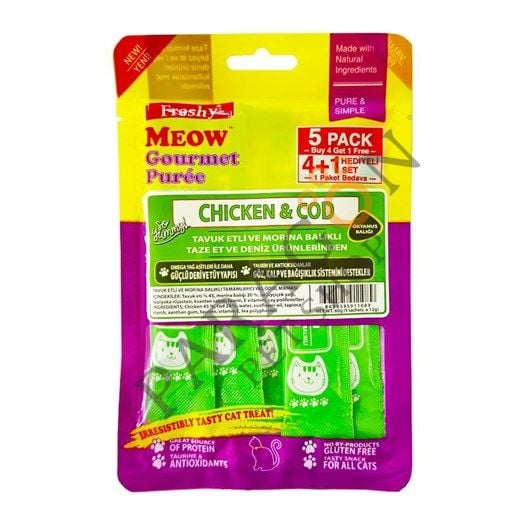 Freshy Meow Tavuklu Ve Morina Balıklı Krema Kedi Ödülü 4+1 Adet