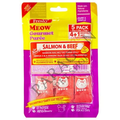 Freshy Meow Somonlu Ve Biftekli Krema Kedi Ödülü 4+1 Adet