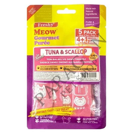 Freshy Meow Ton Balıklı Ve Deniz Taraklı Krema Kedi Ödülü 4+1 Adet