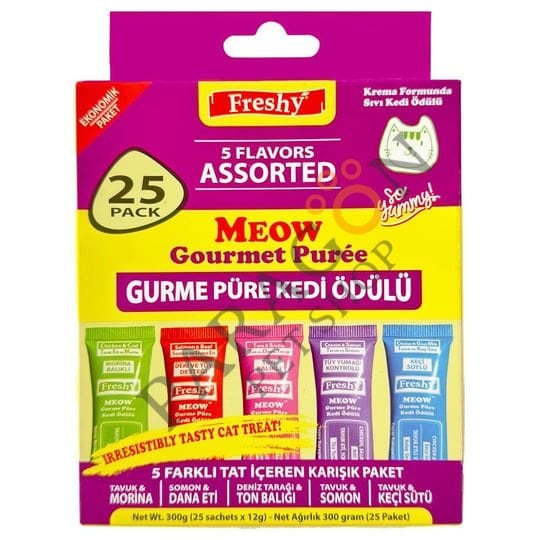 Freshy Meow 5 Farklı Lezzette Krema Kedi Ödülü 25 Adet