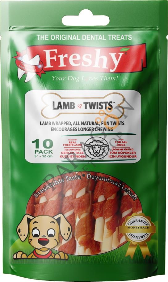Freshy Lamb Twist Kuzu Eti Sarılı Burgu Çubuk Köpek Ödülü 10 Adet