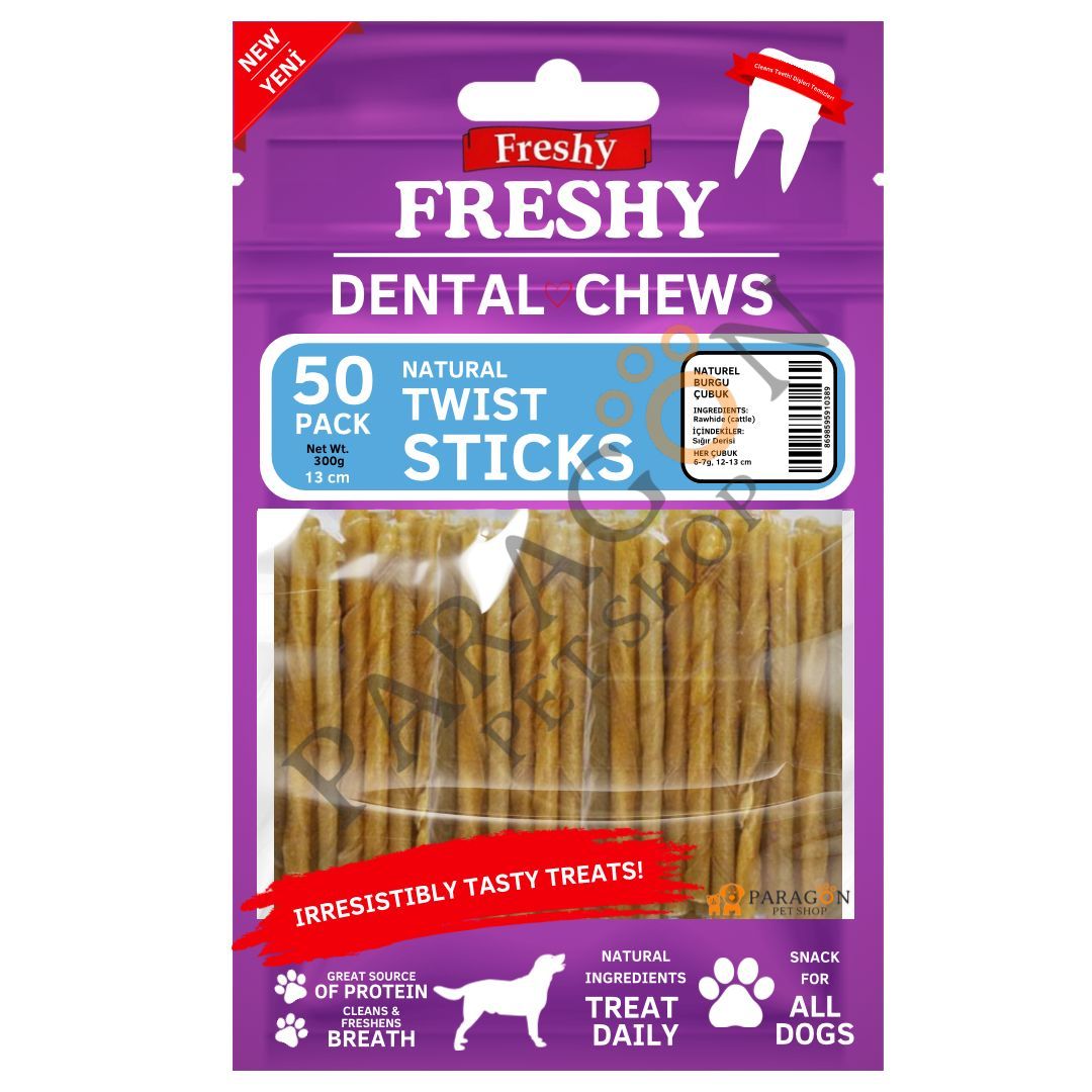 Freshy Dental Twist Doğal Burgu Çubuk Köpek Ödülü 50 Adet