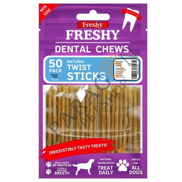Freshy Dental Twist Doğal Burgu Çubuk Köpek Ödülü 50 Adet