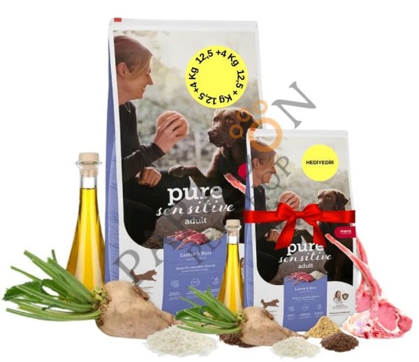 Mera Pure Sensitive Kuzu Etli ve Pirinçli Yetişkin Köpek Maması 12.5 Kg + 4 Kg HEDİYE