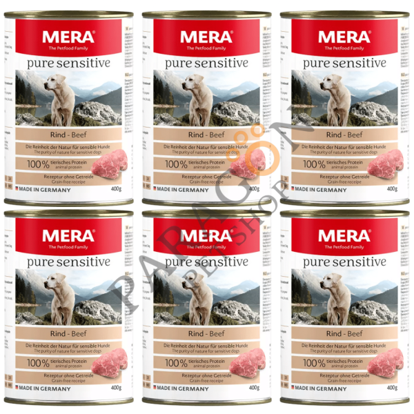 Mera Pure Sensitive Tahılsız Sığır Etli Yetişkin Köpek Konserve Yaş Mama 400 gr X 6