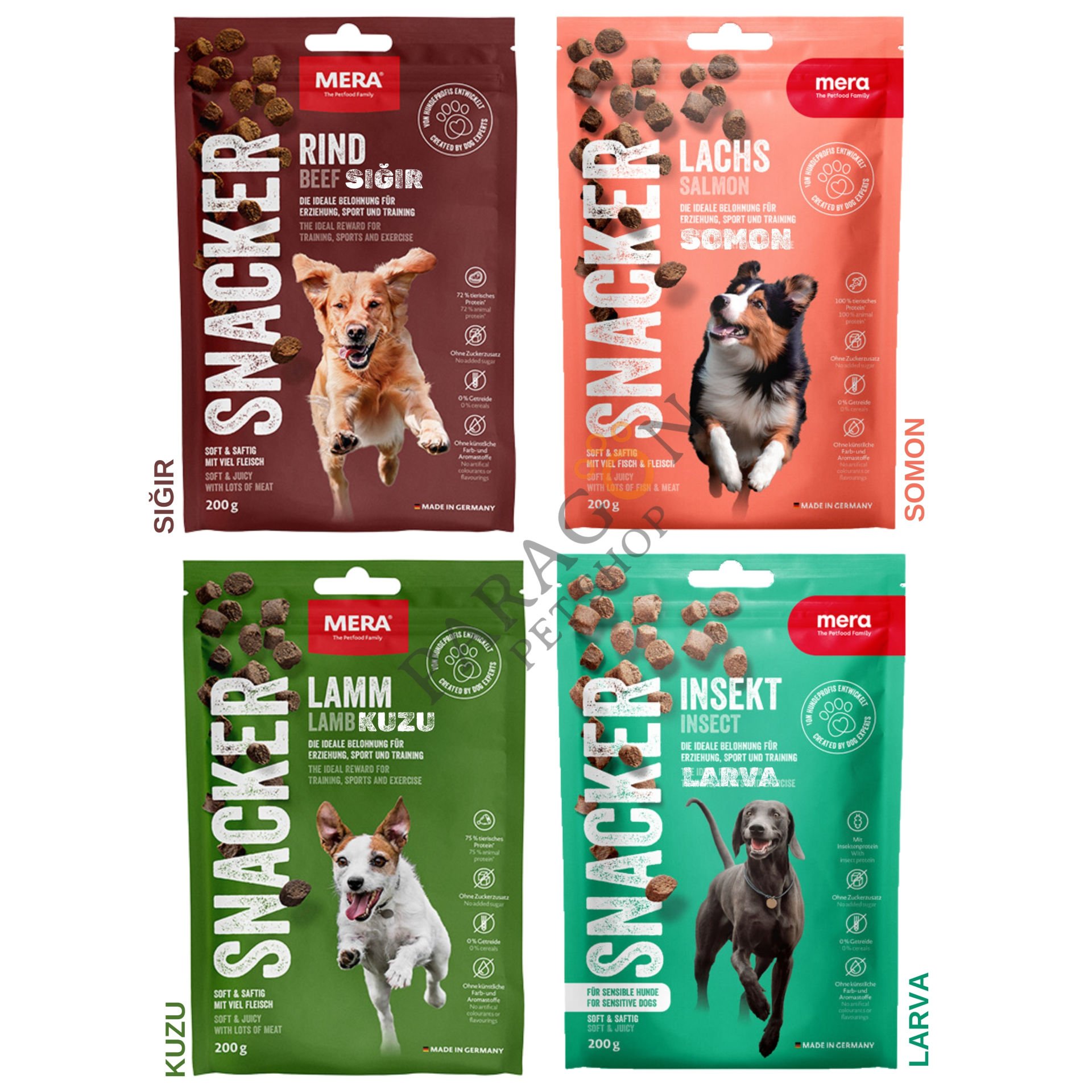 Mera Snacker Tahılsız ve Şekersiz Karışık Yumuşak Köpek Ödül Maması 200 gr x 4 Adet